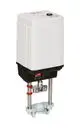 Elektrischer Stellantrieb von Danfoss mit einem kompakten Design und Steuerungselementen oben. Antrieb mit vertikalen Stangen und einer Halterung zur Montage.